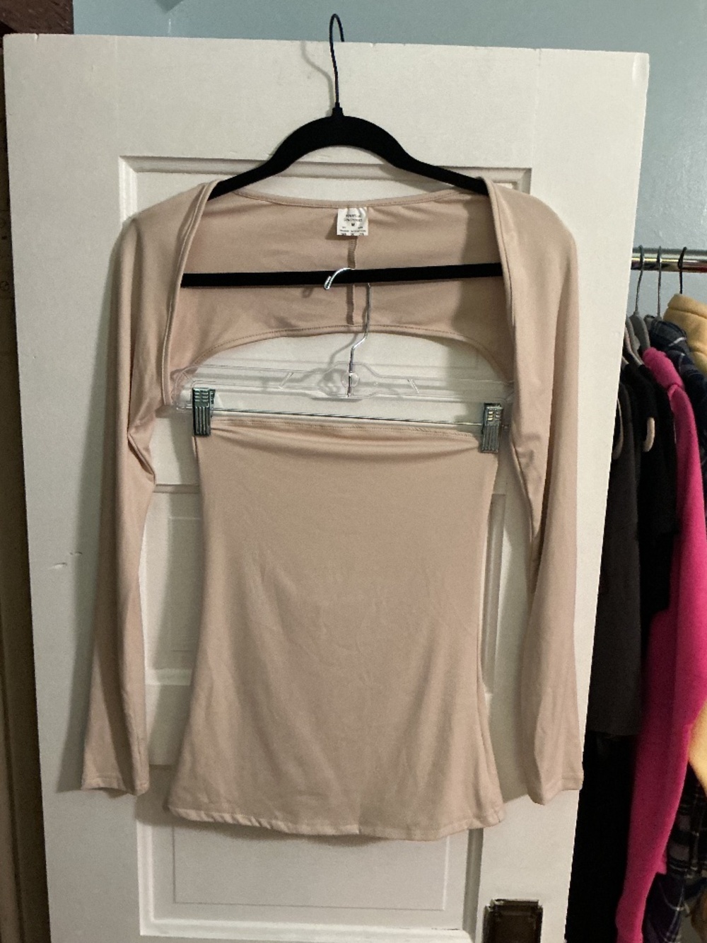 Nude Beige Cutout Long Sleeve Top